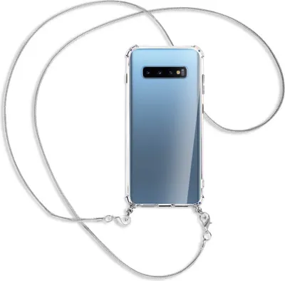 Produktbild von Handykette Backcover-Schutzhülle mit Band (Metall silberfarben) für Samsung Galaxy S10+ / S10 Plus - silberfarbene Kette Snake
