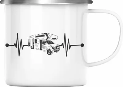 Produktbild von Trendation - Herzschlag Wohnwagen Wohnmobil Emaille Tasse Geschenk Camper Wohnmobilfahrer Geschenkidee Lustig (Silber)