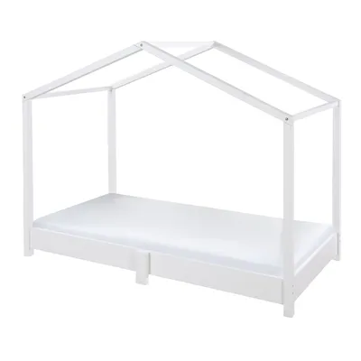Immagine prodotto di Letto a casetta roba 70 x 140 cm - Letto a terra per bambini - Principio Montessori - Ampliabile con rete a doghe, materasso e copriletto - Legno laccato bianco