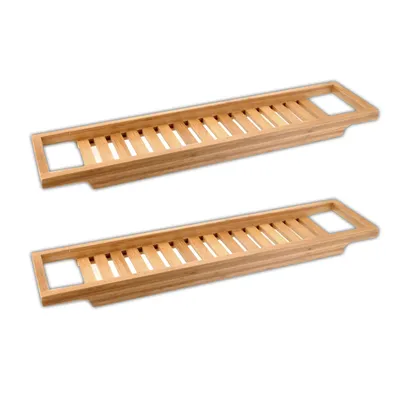 Produktbild von 2er Set Bambus Badewannenablage Wannenablage 64 x 15 cm Badewannenbrett Wannenbrücke Badewannenauflage Badewannenbrücke Badewannentablett