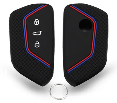Immagine prodotto di Custodia in silicone per chiavi, compatibile con VW Golf 8, Seat Leon MK4, Skoda Octavia, con 3 tasti, colore blu/rosso