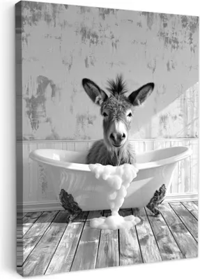 Produktbild von MuchoWow® - Leinwandbilder - Esel - Tier - Vintage - Badewanne - Schwarz - Weiß, Wandbild, Wanddeko Bilder Wohnzimmer, 50x70 cm
