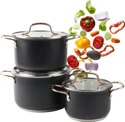 Obrázek produktu pro Nerezová šestidílná sada hrnců s poklicí na indukční plyn