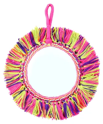 Boho-Spiegel-Anhänger mit Quasten, 6 Zoll, handgefertigt, rosa