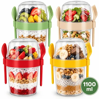 Produktbild von Müslibecher 4er Set Joghurtbecher To Go Lunchbox Müsli Früchte Yoghurt Becher