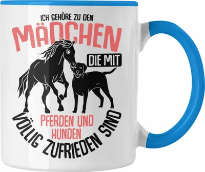 Produktbild von Trendation - Lustige Reiter Sprüche Geschenk Tasse Reiterin Pferde Mädchen Geschenkidee Pferde Und Hunde (Blau)