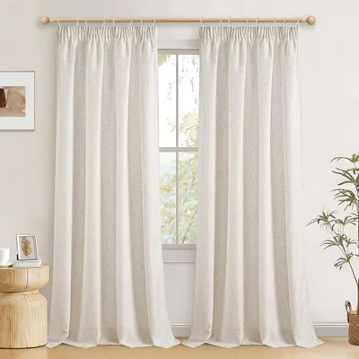Image de Rideaux en lin - Semi-transparent - Naturel - 245 x 140 cm - Aspect lin - Lot de 2 - Pour salon et chambre