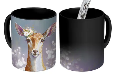 Obrázok produktu pre MuchoWow® Magický hrnček Magický jeleň - kvety - maľba - portrét - zvieratá 350 ml Hrnček meniaci farbu Nápad na darček - Magický hrnček - fotohrnček - keramické hrnčeky - obrázky - šálka kávy - hrnček na pitie - hrnček na kávu