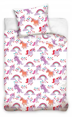 Produktbild von Carbotex Bettwäsche Mädchen Einhörner Regenbogen Herzen 160x200 cm
