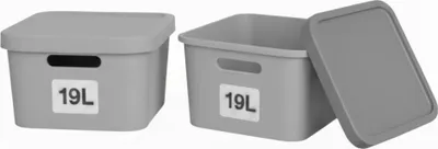 Produktbild von Plastard Boxen 19 L, 2er-Set, stapelbar, BPA-frei, Grau, mit Deckel