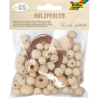 Produktbild von Folia - Folia houten parels, natuur, blister van 84 stuks in geassorteerde maten