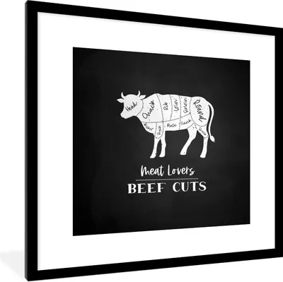 Produktbild von MuchoWow® Gerahmtes Poster Kuh - Fleisch - Metzger 40x40 cm - Poster mit Schwarzem Bilderrahmen Wandposter Rahmen Foto Bilder - Poster - Plakat im Rahmen