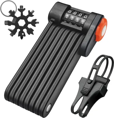 Productafbeelding van Fiets Vouwslot met Houder, 4-Cijferig Cijferslot, 85 cm, Gehard Staal, Anti-Diefstal Slot voor E-bike, MTB & Racefiets