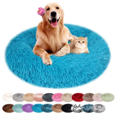 Immagine prodotto di Cuccia per cani, rotonda, in peluche, lavabile, blu, 50 cm