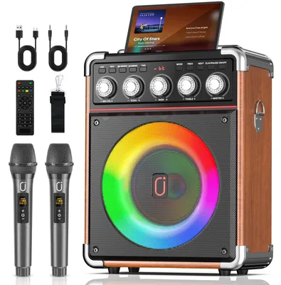 Obrázek produktu pro Karaoke systém se dvěma bezdrátovými mikrofony a přenosným Bluetooth reproduktorem s RGB osvětlením