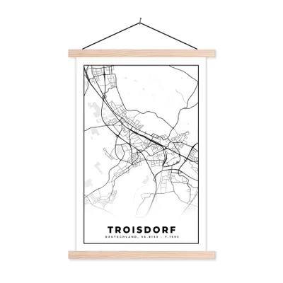 Produktbild von MuchoWow® Textilposter Karte - Troisdorf - Stadtplan 60x90 cm mit holzfarbenen Rahmen - Textil