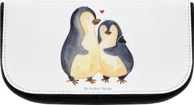 Produktbild von Mr. & Mrs. Panda Kulturbeutel Pinguin umarmen - Weiß - Geschenk, Hochzeitsgeschenk, Liebe, kosmetiktäschchen, Verknallt, toilettenbeutel, Schminktasche klein, Necessaire