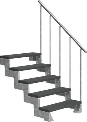 Produktbild von Aussentreppe Pertura Tallis mit Geländer 5 Steigungen 80 cm anthrazit