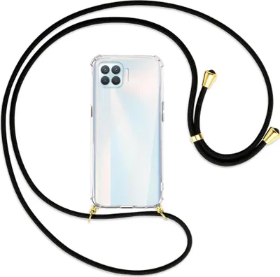 Produktbild von Handykette Backcover-Schutzhülle mit Band (Metall goldfarben) für Oppo A93 - schwarz