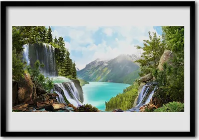 Produktbild von Bild 70x50 MDF-Rahmen Wandkunst Mountain Waterfall Bay