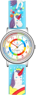 Produktbild von Alienwork Einhorn Lernuhr Kinderuhr Mädchen Uhrzeit lernen Silber Kautschuk-Armband Türkis Mehrfarbig Kinder-Uhr Wasserdicht 5 ATM Zeit Lernen