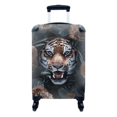 Produktbild von MuchoWow® Koffer Handgepäck Trolley Rollkoffer Kleine Reisekoffer mit 4 Rollen - Porträt - Tiger - Blumen - Cabin Size < 55x40x23 cm & 55x40x20 cm - Fotokoffer - Kabinenkoffer - Boardgepäck - Reise-Box - Reisekoffer - Reisegepäck - Koffer mit Bild - Trolley für Kinder