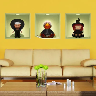 Image de Autocollant à effet 3D avec 3 poupées, 30 x 90 cm