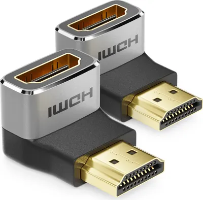 Produktbild von deleyCON 2 Stück HDMI Adapter Kupplung Verbinder 8K@60Hz / 4K@120Hz UHD 7680x4320 Aluminium HDMI 2.1 ARC HDR10+ Dolby Vision VRR ALLM 48Gbps 90° Gewinkelt Grau Schwarz