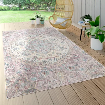 Produktbild von In- & Outdoor-Teppich Für Balkon Terrasse, Kurzflor Mit Orient-Muster In Rosa Grösse 60x100 cm