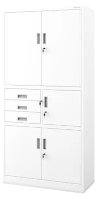 Produktbild von Büroschrank Aktenschrank Tresor Schubladen Geheimfach Stahlblech 185 cm x 90 cm x 40 cm Weiß