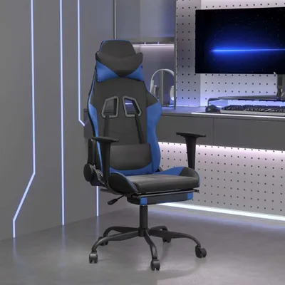Produktbild von The Living Store Gaming-Stuhl mit Fußstütze Schwarz und Blau Kunstleder