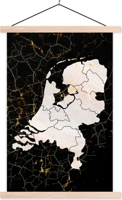 Produktbild von MuchoWow® Textilposter Karte - Niederlande - Gold 40x60 cm mit holzfarbenen Rahmen - Poster