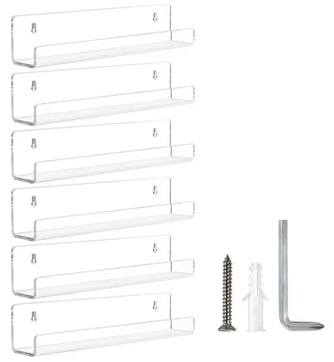 Obrázok produktu pre Omgoods – Priehľadná nástenná polička na knihy a dekorácie (38 x 11 cm)