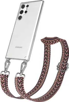 Produktbild von EAZY CASE Handykette - Verstellbarer Trageriemen kompatibel mit Samsung Galaxy S22 Ultra 5G, Handykordel mit transparenter Silikon-Hülle, Band in Lila