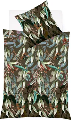 Produktbild von Fleuresse Mako-Satin Bettwäsche 200x220 Blätter Rispen grün braun Wende 114300-5