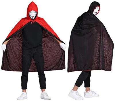 Productafbeelding van Ibenzoa® Vampiermantel met kap – tweezijdig bruikbaar, zwart/rood, lichtgewicht materiaal, lengte 150–170 cm, Halloween-kostuum voor volwassenen en jongeren