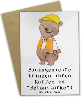 Produktbild von Mr. & Mrs. Panda jubiläumskarte Bauingenieur Kaffee - Weiß - Geschenk, Glückwunschkarte, einladungskarten, weihnachtskarten, Berufsleben, osterkarte, Betonstärke, Spruch