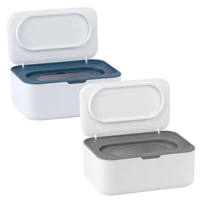 Produktbild von 2* Taschentuchbox, Desktop-Nass- und Trockentaschentuchbox, mit staubdichtem Deckel, Dichtungsgummiring-Design, 19*13*7,5 cm