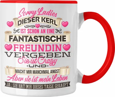 Produktbild von Trendation - Valentinstag Tasse Geschenk für Freund Lustiger Spruch Verrückte Freundin (Rot)