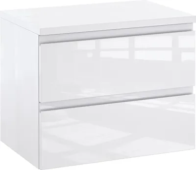 Produktbild von Furni Badunterschrank 60 cm mit Waschtischplatte – Weiß Hochglanz Vormontiert, Waschbeckenunterschrank für Aufsatzwaschbecken