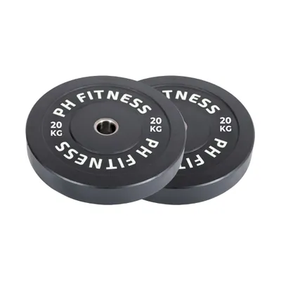 Obrázok produktu pre PH Fitness Set 20 kg Olympijské kotúče Bumper Plates z gumy s liatinovým jadrom a otvorom 50 mm – protišmykové a šetrné k podlahe, ideálne na silový tréning, powerlifting a crossfit