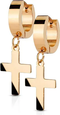 Produktbild von Rosegold - Creolen mit Anhänger Kreuz aus Edelstahl Damen