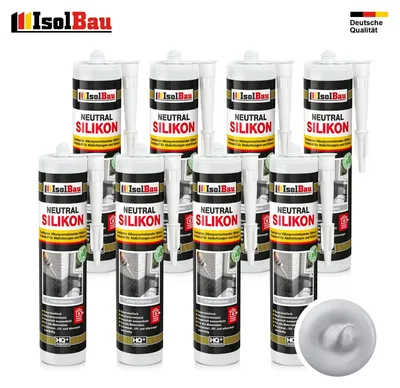 Isolbau Neutralsilikon 8 x 300 ml Fenstergrau Natursteinsilikon Dichtstoff Fugen