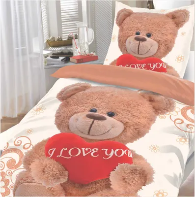 Produktbild von Motiv Bettwäsche Teddy Bär, I love you, 135 x 200 + 80x80cm, fotorealistischer Druck, Microfaser