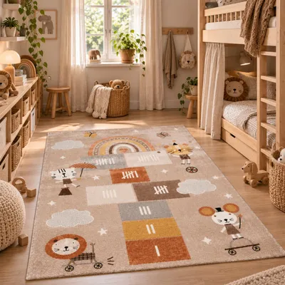 Produktbild von Kinder Teppich Maui Kids Spielwelt Beige Braun, Größe:140x200 cm