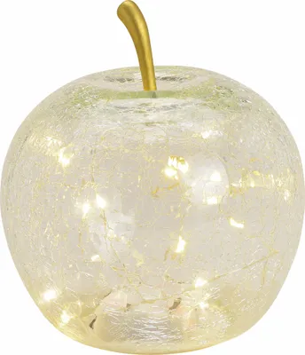 Image de LED Pomme en verre 16 cm - transparent - Fruit décoratif en verre brisé Fonctionne à piles avec minuterie