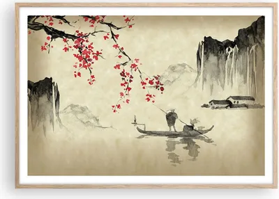 Produktbild von Gerahmtes Poster - Rahmen in heller Eiche - Blume Kirschen Japan - 100x70 cm - Wand Bild - Wanddeko - Wandbilder - Kunstposter - Wandposter - Bilderrahmen - Bilder - Kunstdruck - P2NAA100x70-5020