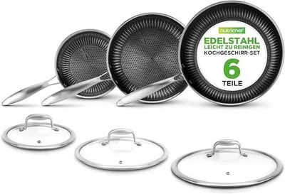 Produktbild von Silecomplaza Edelstahl Pfannenset 6-teilig – Bratpfannen 20 cm, 25 cm, 30 cm mit Deckel Wabenstruktur, Kratzfest & Antihaft,Induktionsgeeignet und ofenfest, Spülmaschinengeeignet