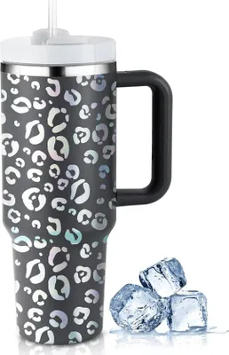 Immagine prodotto di Tazza termica Famanu con cannuccia e manico - 1180 ml, a doppia parete, in acciaio inossidabile, color grigio scuro