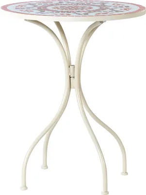 Produktbild von BELIANI Gartentisch Weiß aus Metall Mosaik Muster ø 60 cm Rund Kaffeetisch Couchtisch Outdoor Terrassenmöbel Gartenmöbel Balkonmöbel